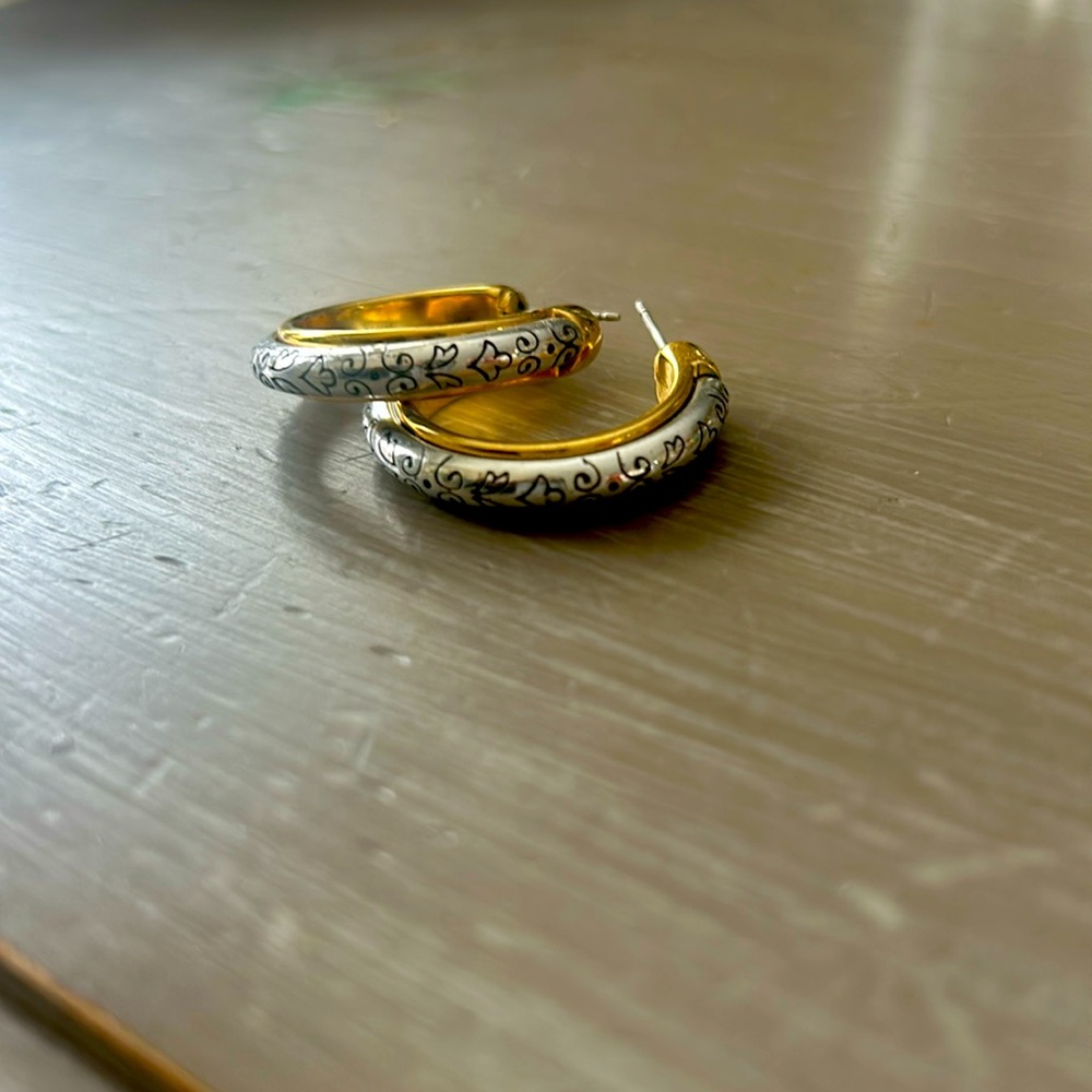 Brighton Mixed Metals Scrolled Hoop Earrings vintage